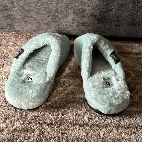 NWOT Ugg Fluff You Mens Slippers Teal Real Lamb Fur 11