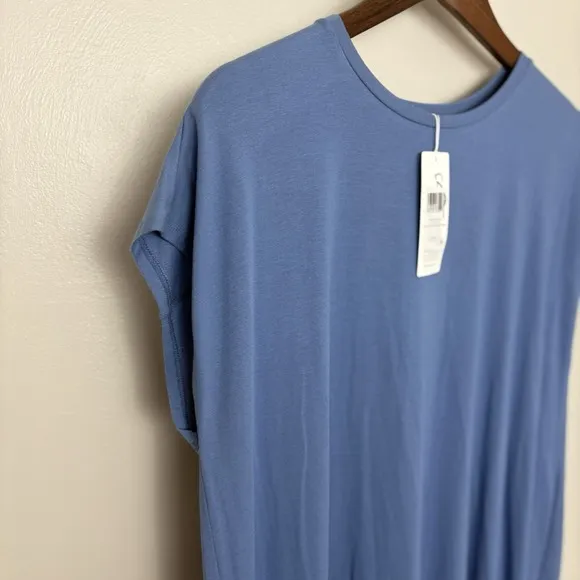 NWT $178 EILEEN FISHER ~ BLUE BOXY CREW NECK DRESS LARGE STRETCH QUIET LUXURY