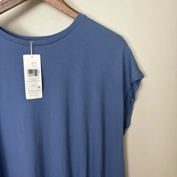 NWT $178 EILEEN FISHER ~ BLUE BOXY CREW NECK DRESS LARGE STRETCH QUIET LUXURY