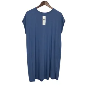 NWT $178 EILEEN FISHER ~ BLUE BOXY CREW NECK DRESS LARGE STRETCH QUIET LUXURY