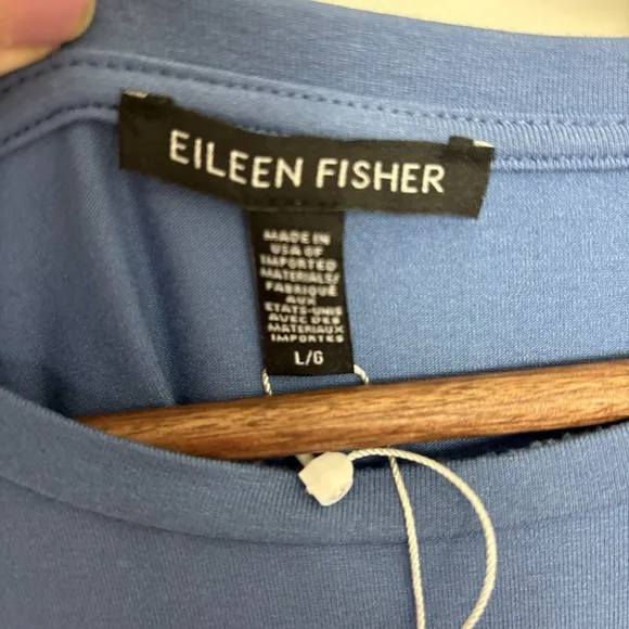 NWT $178 EILEEN FISHER ~ BLUE BOXY CREW NECK DRESS LARGE STRETCH QUIET LUXURY