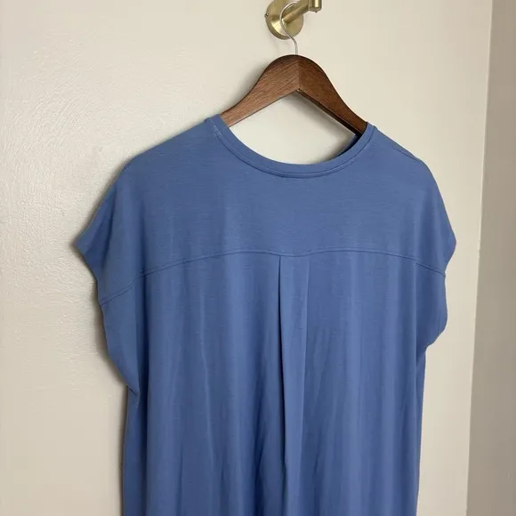 NWT $178 EILEEN FISHER ~ BLUE BOXY CREW NECK DRESS LARGE STRETCH QUIET LUXURY