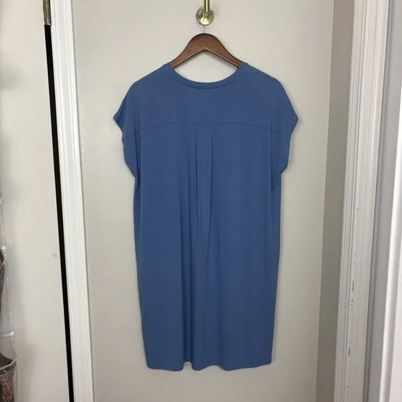 NWT $178 EILEEN FISHER ~ BLUE BOXY CREW NECK DRESS LARGE STRETCH QUIET LUXURY