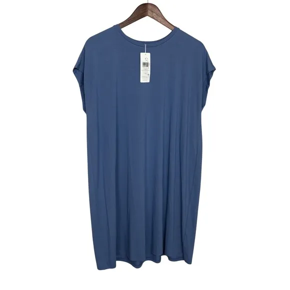 NWT $178 EILEEN FISHER ~ BLUE BOXY CREW NECK DRESS LARGE STRETCH QUIET LUXURY