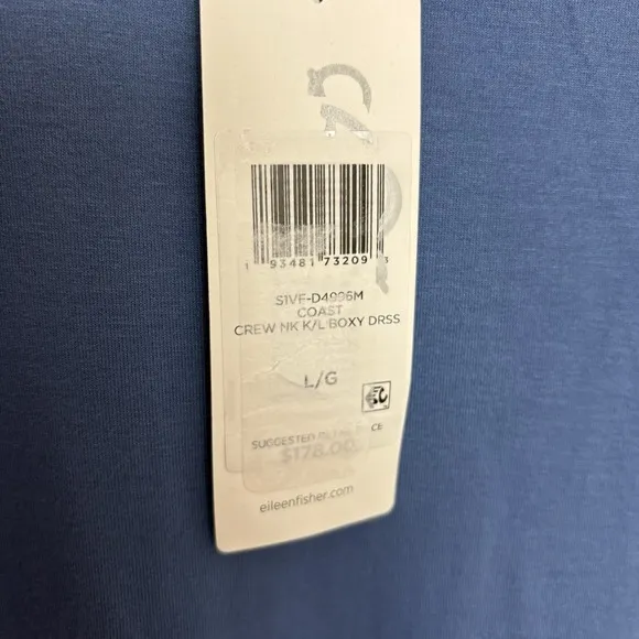 NWT $178 EILEEN FISHER ~ BLUE BOXY CREW NECK DRESS LARGE STRETCH QUIET LUXURY