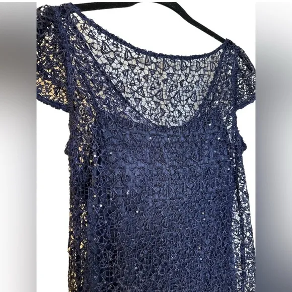 NWT! $398! Kay Unger Sequin Lace Navy Midnight Blue Sparkle SheathDress Size 10