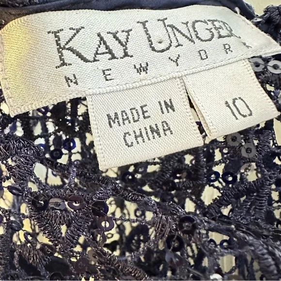 NWT! $398! Kay Unger Sequin Lace Navy Midnight Blue Sparkle SheathDress Size 10