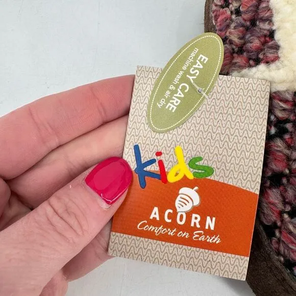 NWT Acorn Jam Kids Toddler Fleece Slip On Mule Slippers Raspberry Size 12-13