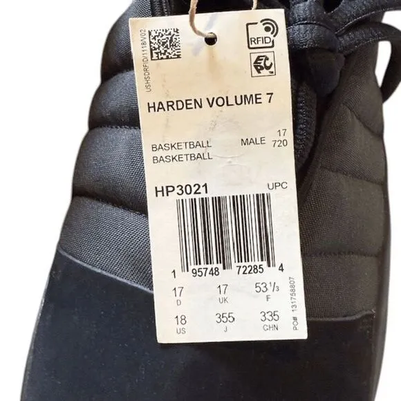NWT Adidas Harden Volume 7 Basketball Shoes Core Black HP3021 Men's Size 18