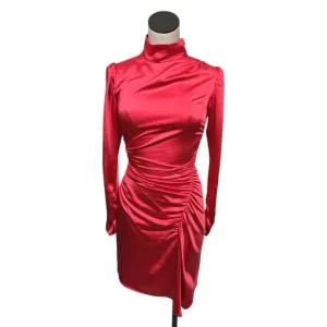NWT A.L.C. Joss Ruched Asymmetric Satin Dress Size 0 Pink Barbiecore Long Sleeve