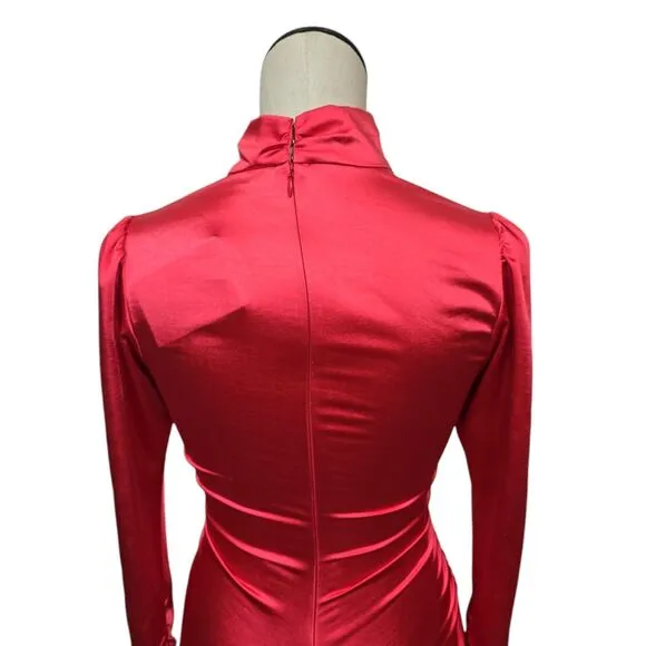 NWT A.L.C. Joss Ruched Asymmetric Satin Dress Size 0 Pink Barbiecore Long Sleeve
