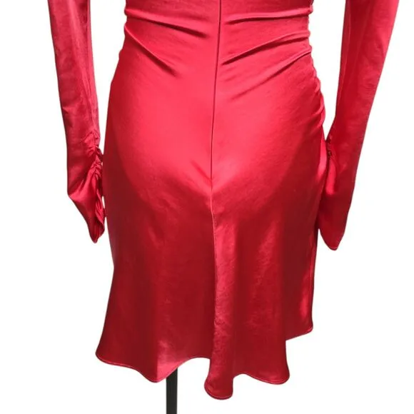 NWT A.L.C. Joss Ruched Asymmetric Satin Dress Size 0 Pink Barbiecore Long Sleeve