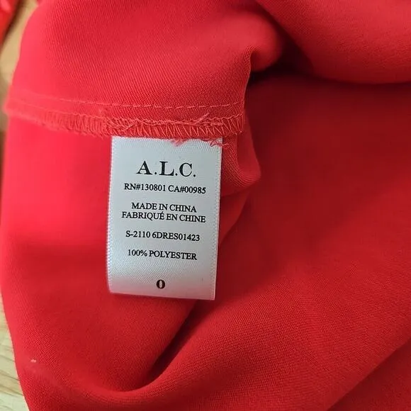 NWT A.L.C. Joss Ruched Asymmetric Satin Dress Size 0 Pink Barbiecore Long Sleeve