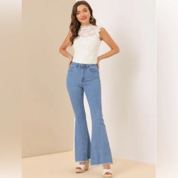 NWT! Allegra K Women's Vintage Flare High Waist Stretch Denim Bell Bottoms XS