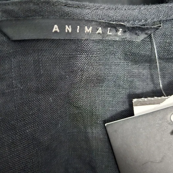 NWT Animale Black Luxury Linen Tank Dress Size US 10 Pockets Asymmetrical Hem