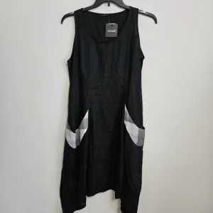 NWT Animale Black Luxury Linen Tank Dress Size US 10 Pockets Asymmetrical Hem