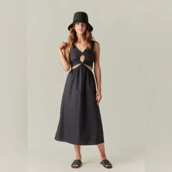 NWT Anine Bing Dione Black Cotton Cutout Midi Dress