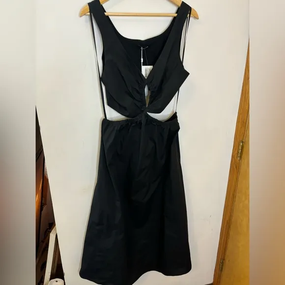 NWT Anine Bing Dione Black Cotton Cutout Midi Dress
