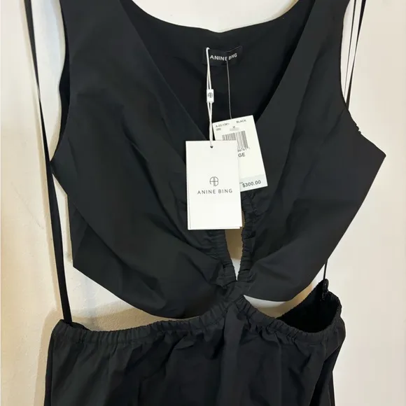 NWT Anine Bing Dione Black Cotton Cutout Midi Dress