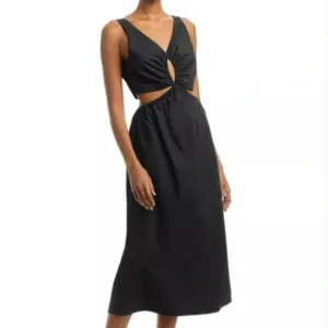 NWT Anine Bing Dione Black Cotton Cutout Midi Dress