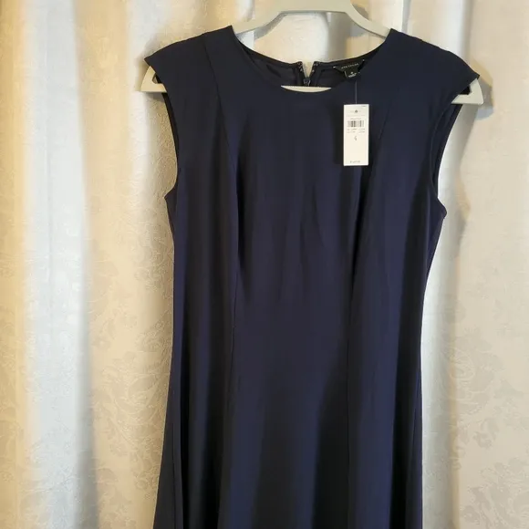 NWT Ann Taylor Women  Midi Flare Dress, Size 4,Color Navy Blue, Career, Business