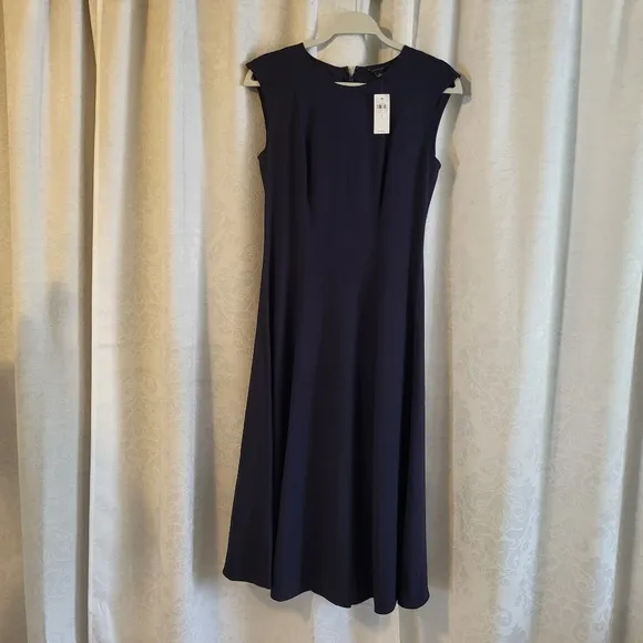 NWT Ann Taylor Women  Midi Flare Dress, Size 4,Color Navy Blue, Career, Business