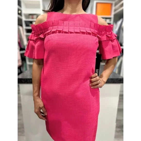 NWT Badgley Mischka Pink Luxury Barbiecore Sheath Dress $440