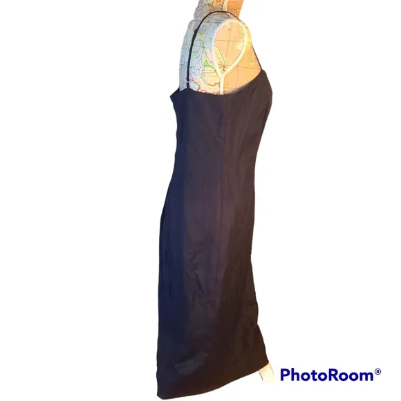NWT BARDOT Black Linen Bodycon Sheath Midi Dress Size 10 Minimalist Neutral