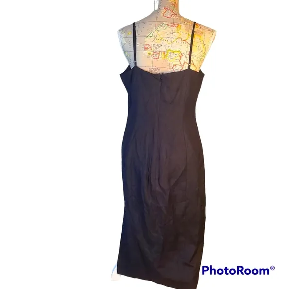 NWT BARDOT Black Linen Bodycon Sheath Midi Dress Size 10 Minimalist Neutral