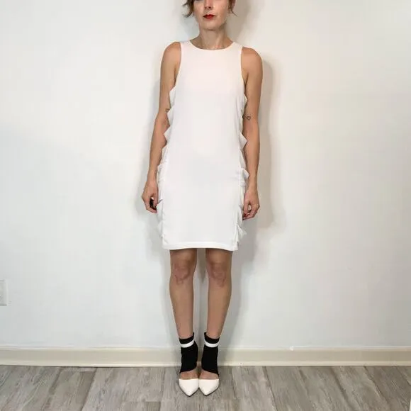 NWT BCBGMAXAZRIA Eren strappy shift dress white minimalist avant-garde 2575