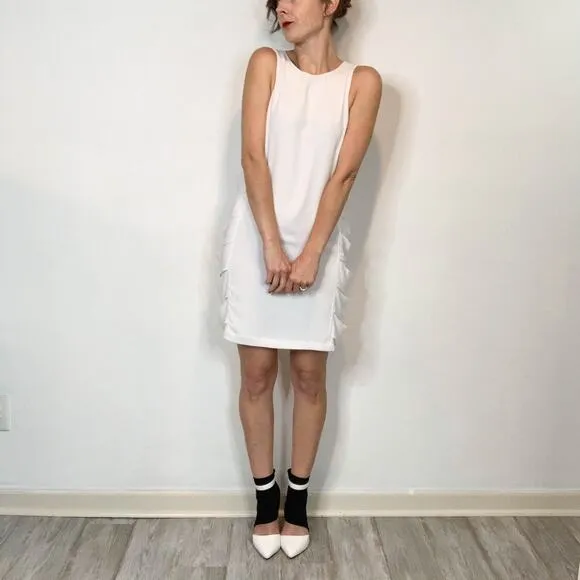 NWT BCBGMAXAZRIA Eren strappy shift dress white minimalist avant-garde 2575