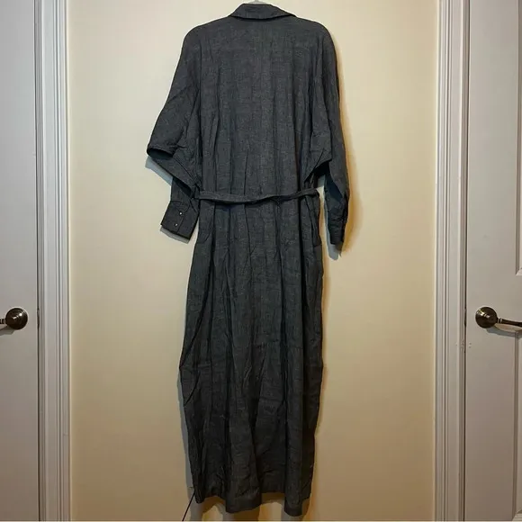 NWT BILLY REID 100% Linen Lagenlook Minimalist Belted Buttondown Shirt Dress