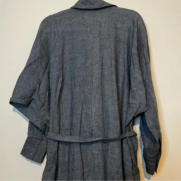 NWT BILLY REID 100% Linen Lagenlook Minimalist Belted Buttondown Shirt Dress