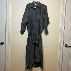 NWT BILLY REID 100% Linen Lagenlook Minimalist Belted Buttondown Shirt Dress
