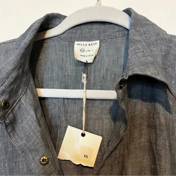 NWT BILLY REID 100% Linen Lagenlook Minimalist Belted Buttondown Shirt Dress