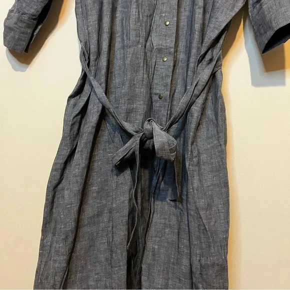 NWT BILLY REID 100% Linen Lagenlook Minimalist Belted Buttondown Shirt Dress