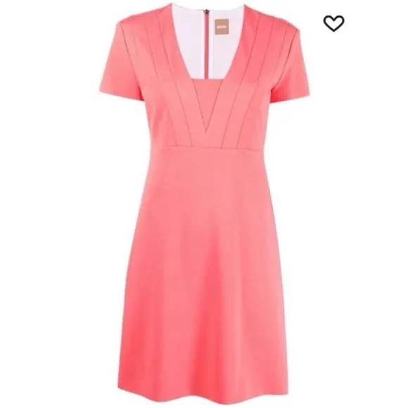 NWT BOSS salmon square neck short minimalist dress
