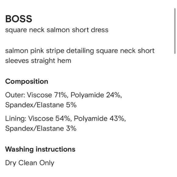 NWT BOSS salmon square neck short minimalist dress