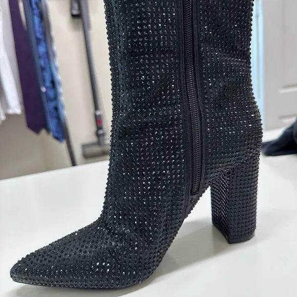 NWT Boutique Black Rhinestone Ankle Boots