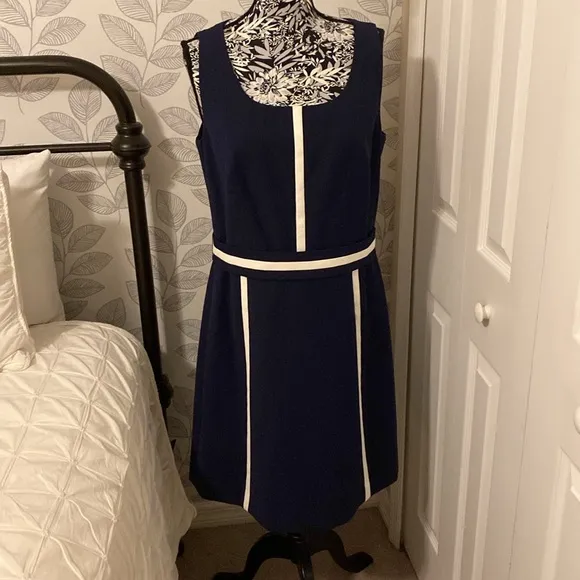 NWT Brooks Brothers Red Fleece navy &amp; white belted sleeveless sheath dress