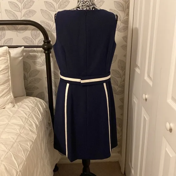 NWT Brooks Brothers Red Fleece navy &amp; white belted sleeveless sheath dress