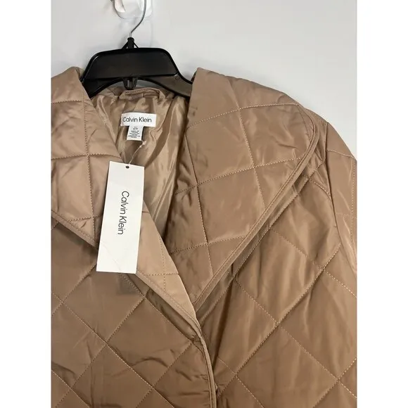 NWT Calvin Klein Jacket Womens L Tan Wrap Puffer Short Coat Classic Casual $129