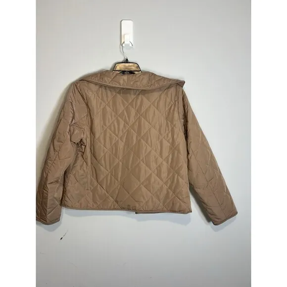 NWT Calvin Klein Jacket Womens L Tan Wrap Puffer Short Coat Classic Casual $129
