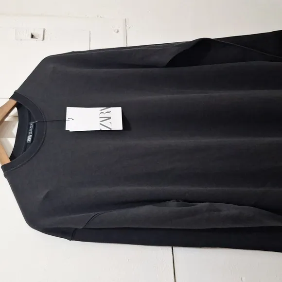 NWT CHARCOAL MINIMALIST OVERSIZED WASHED EFFECT INTERLOCK DRESS