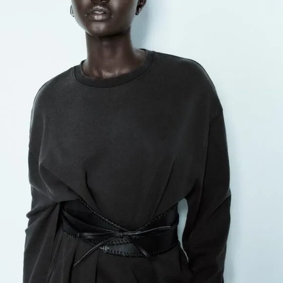 NWT CHARCOAL MINIMALIST OVERSIZED WASHED EFFECT INTERLOCK DRESS