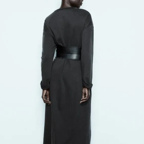 NWT CHARCOAL MINIMALIST OVERSIZED WASHED EFFECT INTERLOCK DRESS
