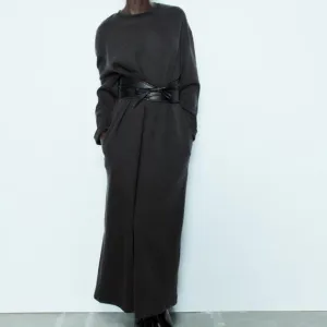 NWT CHARCOAL MINIMALIST OVERSIZED WASHED EFFECT INTERLOCK DRESS