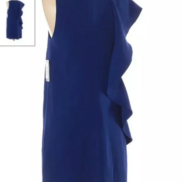 NWT! Chelsa28 Luxury Elegant Royal Blue Sleeveless One Side Ruffle Dress