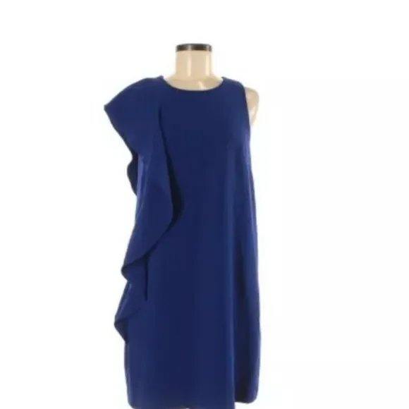 NWT! Chelsa28 Luxury Elegant Royal Blue Sleeveless One Side Ruffle Dress