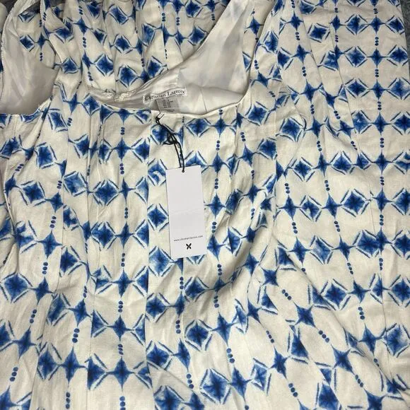 NWT CHRISTIAN LACROIX linen geometric Print Sleeveless fit flare Dress XS $498
